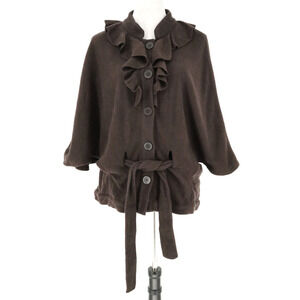 Gap Jacket Womens Large Brown Poncho Cape Belted Ruffle Neck Open Sides
